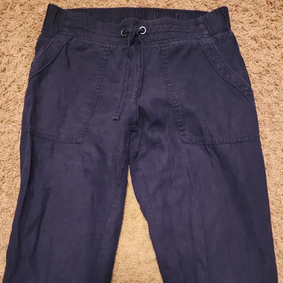 Athleta 100% Linen Dark Blue Pants Size 6 - Picture 1 of 9